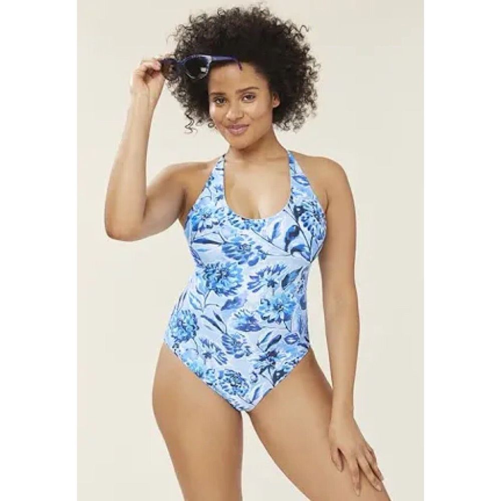 Andie The Baia Blue Floral Fully Lined One Piece Swimsuit, Size S NWT